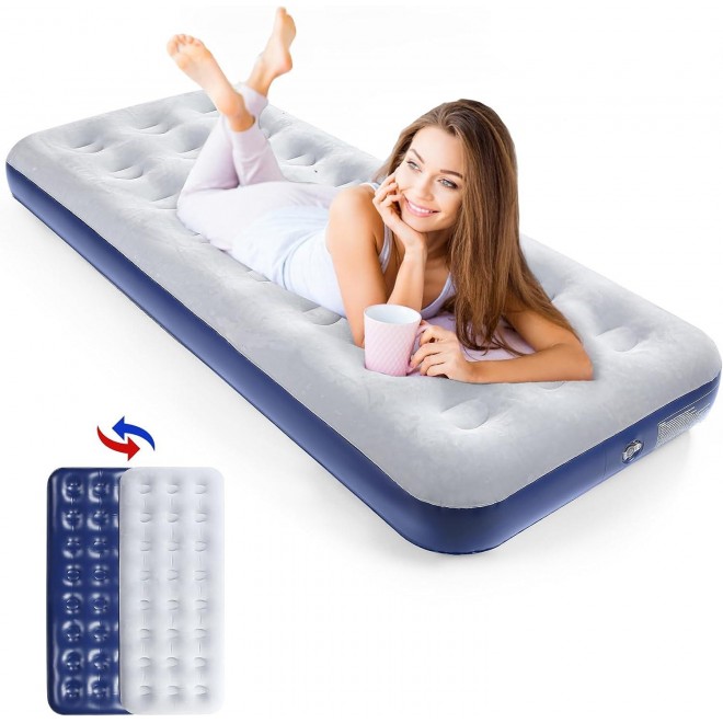 QDH Camping Air Mattress Inflatable Air Bed Flocked Surface Travel Bed Sleeping Pad Air Bed