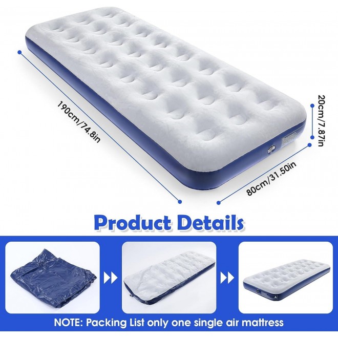 QDH Camping Air Mattress Inflatable Air Bed Flocked Surface Travel Bed Sleeping Pad Air Bed