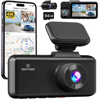 REDTIGER 4K 3 Channel Dash Cam, 5G WiFi Front and Rear Inside, Triple Car Camera Built-in GPS