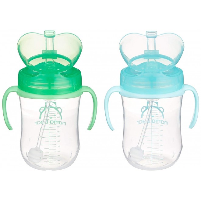 Mama Bear Silicone Weighted Straw Sippy Cup, Pack of 2, Blue/Green