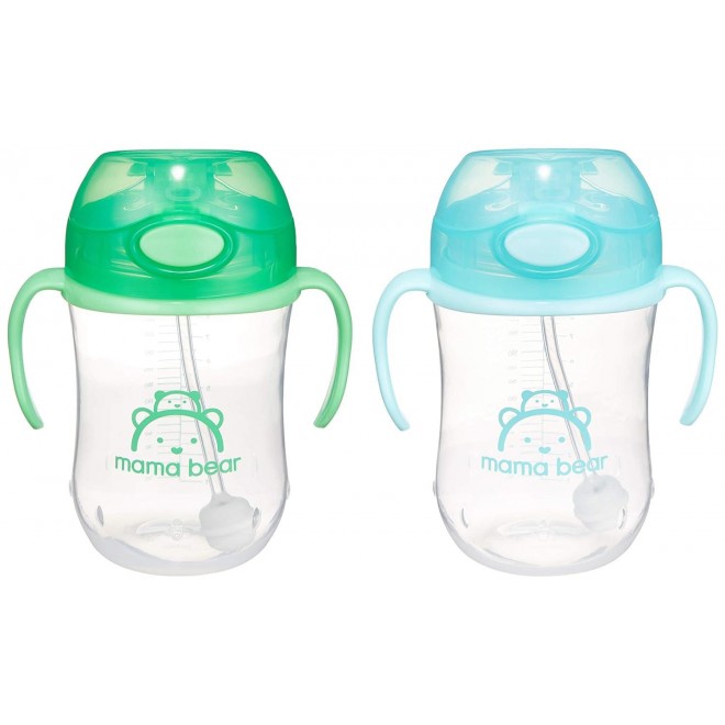 Mama Bear Silicone Weighted Straw Sippy Cup, Pack of 2, Blue/Green