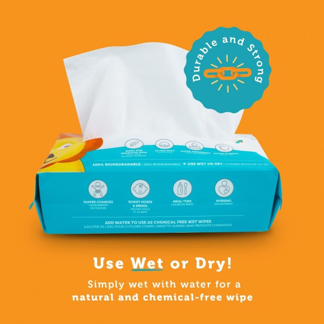 100% Pure Cotton Dry Wipes |Use Wet or Dry | Soft & Sensitive