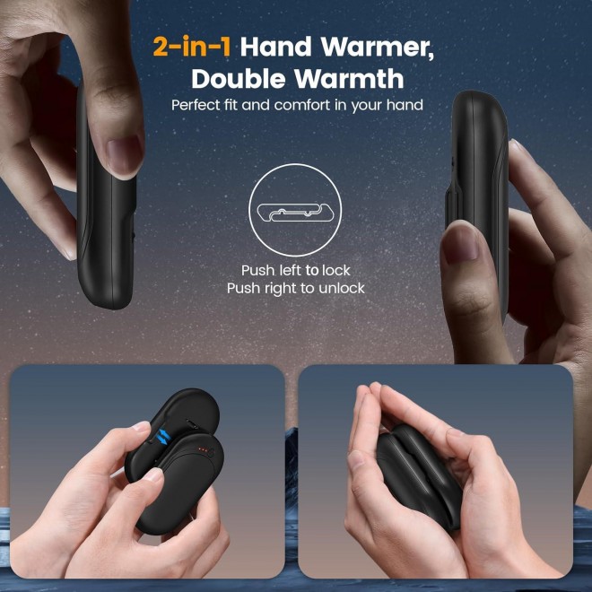 ODOSOLA Hand Warmers Rechargeable 2 Pack, 6000mAh 2-in-1 Electric Portable