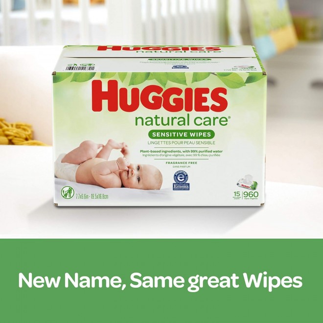 Huggies Natural Care Sensitive Baby Wipes, Unscented, 6 Flip-Top Packs