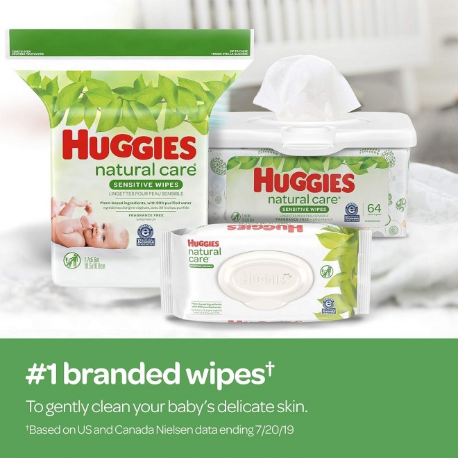 Huggies Natural Care Sensitive Baby Wipes, Unscented, 6 Flip-Top Packs