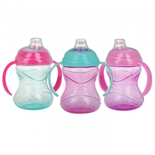 Nuby 3 Piece No-Spill Grip N’ Sip Cup with Silicone Soft Flex Spout