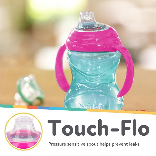 Nuby 3 Piece No-Spill Grip N’ Sip Cup with Silicone Soft Flex Spout