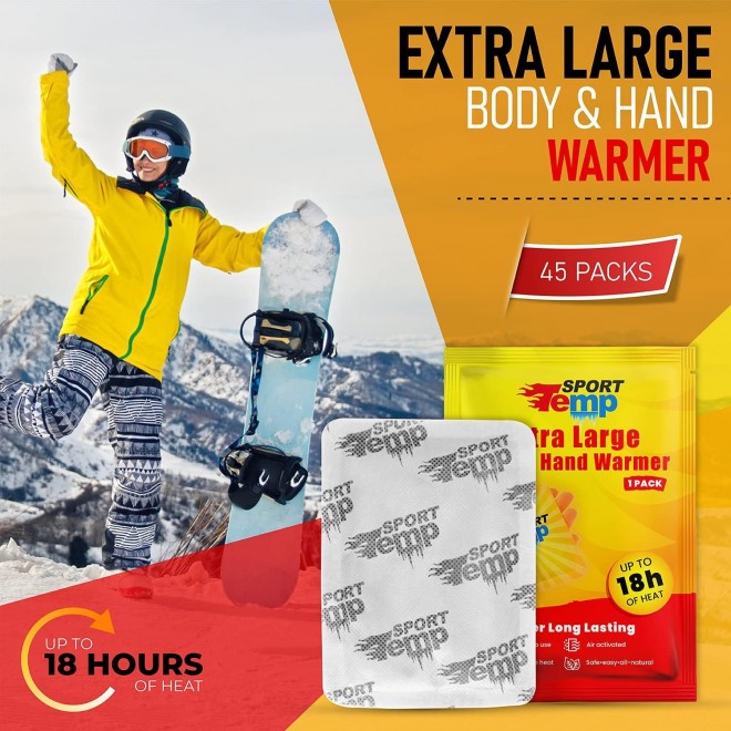 Large Hand & Body Warmers - Up to 18 Hours of Heat, Super Long Lasting - Easy