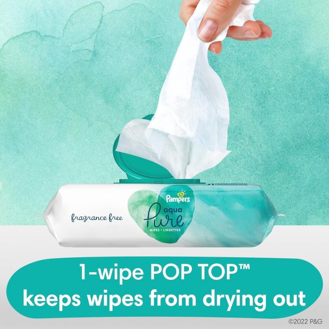 Pampers Aqua Pure Sensitive Baby Wipes 10X Pop-Top 560 Count