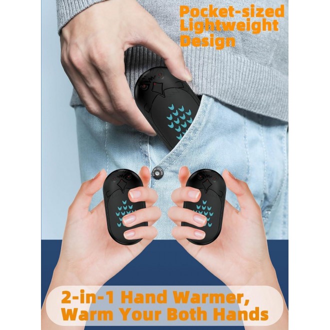 Hand Warmers Rechargeable,6000mAh 2-in-1 Electric Portable Pocket Heater