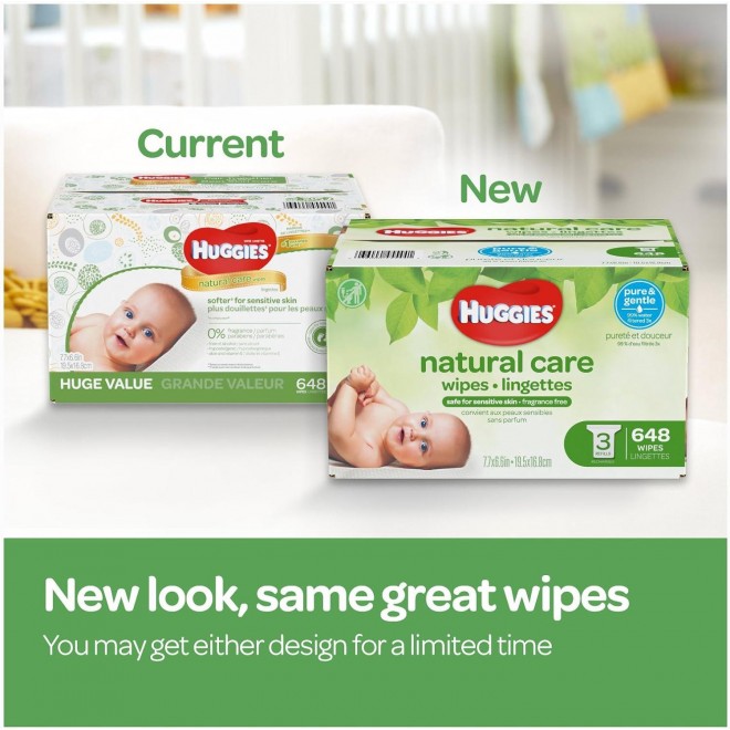 HUGGIES Natural Care Unscented Baby Wipes, Sensitive, 6 Flip-top Packs