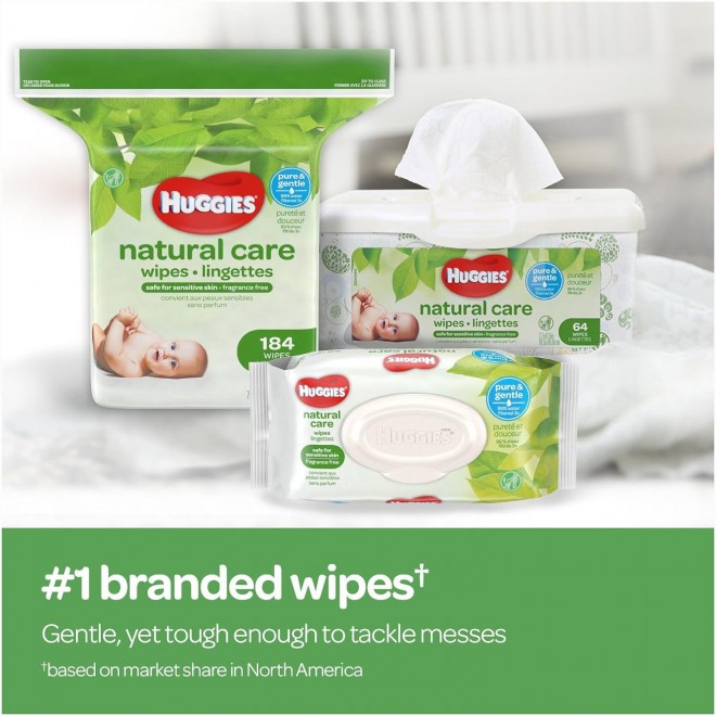 HUGGIES Natural Care Unscented Baby Wipes, Sensitive, 6 Flip-top Packs