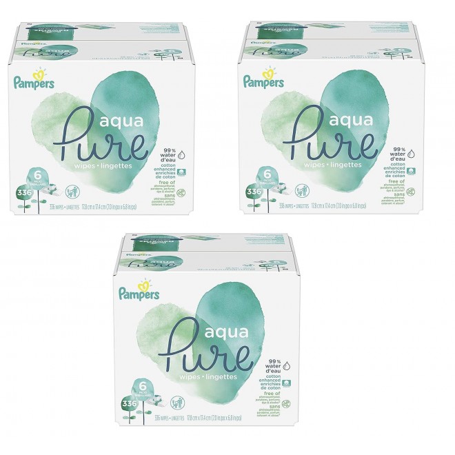 Pampers Aqua Pure 6X Pop-Top Sensitive Water Baby Wipes, 1008 Count