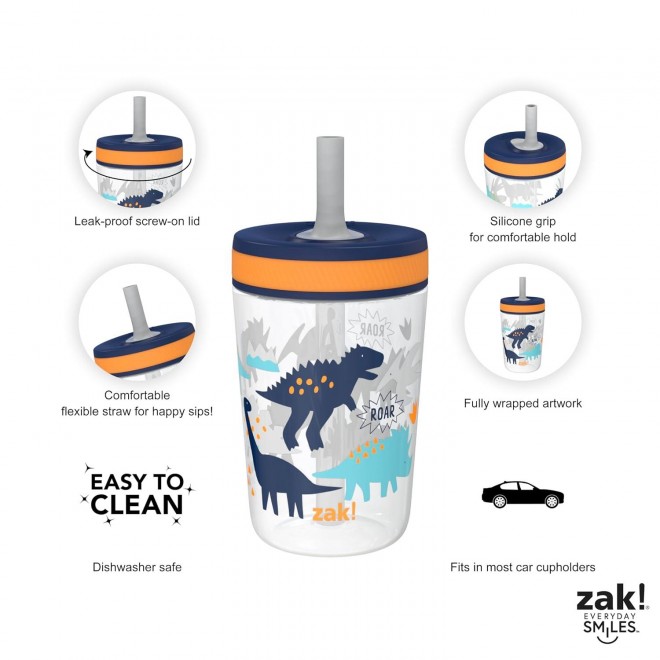 Zak Designs Kelso 15 oz Tumbler Set, Non-BPA Leak-Proof Screw-On Lid 