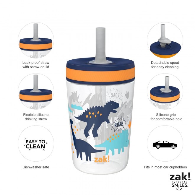 Zak Designs Kelso 15 oz Tumbler Set, Non-BPA Leak-Proof Screw-On Lid 