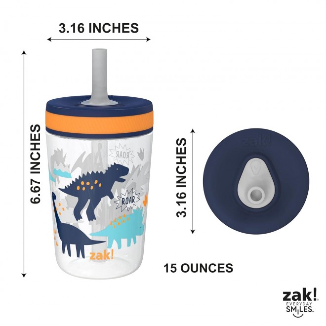 Zak Designs Kelso 15 oz Tumbler Set, Non-BPA Leak-Proof Screw-On Lid 