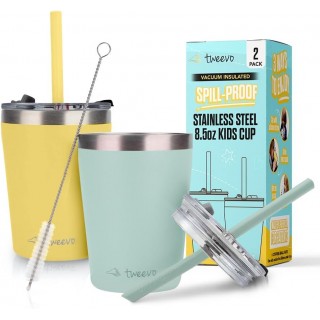 Tweevo Kids Tumblers with Spill-Proof Screw Lids- Stainless Steel Cups