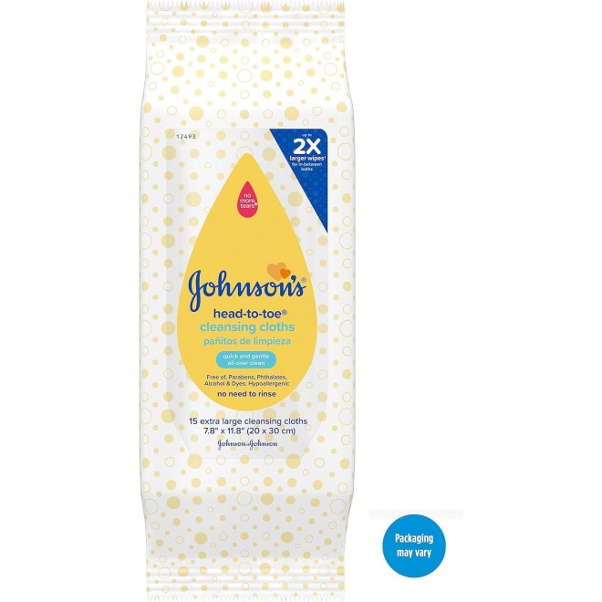 Johnson's Baby Head-to-Toe Gentle Baby Cleansing Cloths,Hypoallergenic