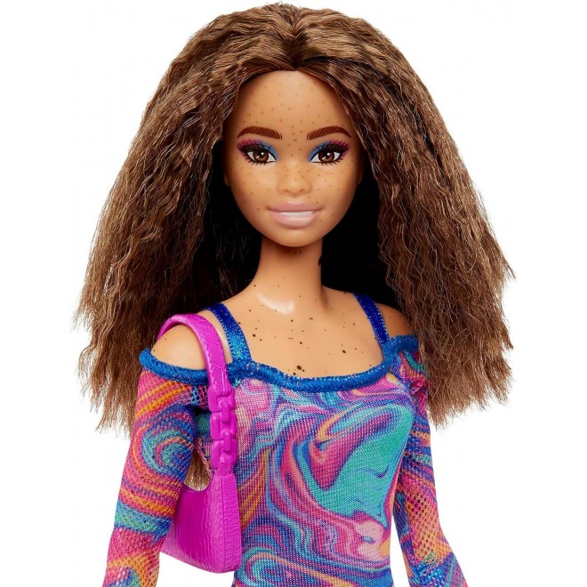 Barbie Fashionistas Doll , Rainbow Marble-Print Dress, Green Mules