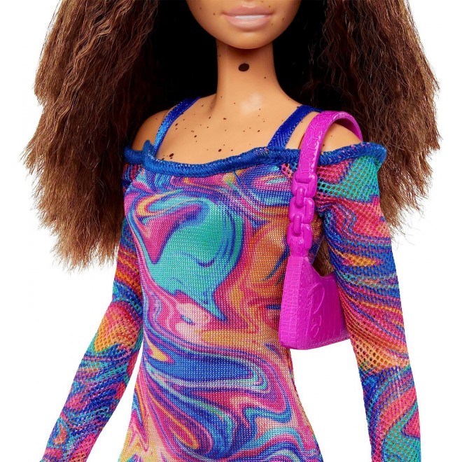 Barbie Fashionistas Doll , Rainbow Marble-Print Dress, Green Mules