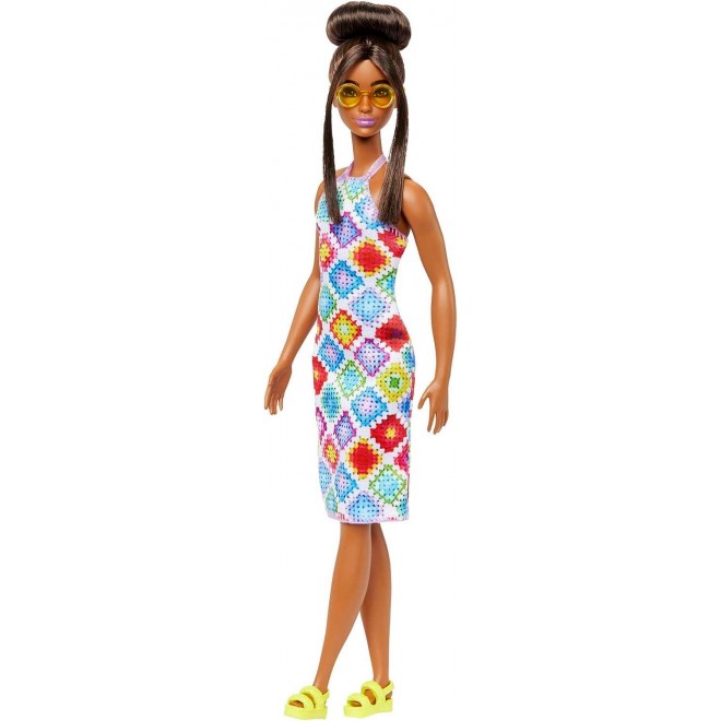 Barbie Fashionistas Doll , Wearing Colorful Crochet Halter Dress