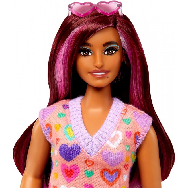 Barbie Fashionistas Doll with a Heart-Print Sweater Dress, Sunglasses