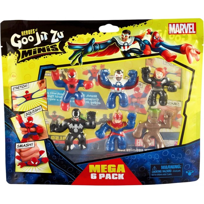 Heroes of Goo Jit Zu Marvel Minis - Mega 6 Pack. 6 Squishy, Stretchy