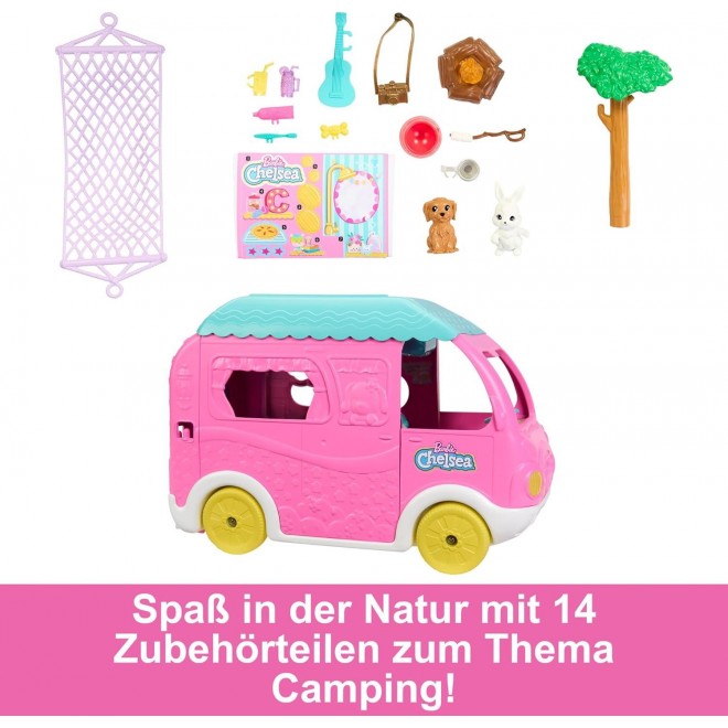 Barbie Camper, Chelsea 2-in-1 Playset with Small Doll, 2 Pets