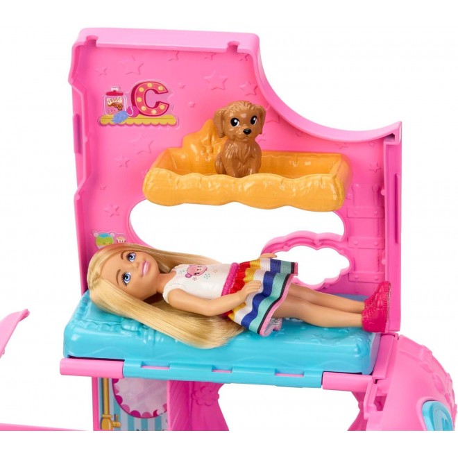 Barbie Camper, Chelsea 2-in-1 Playset with Small Doll, 2 Pets