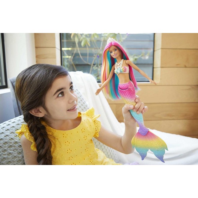 Barbie Dreamtopia Doll, Rainbow Magic Mermaid with Rainbow Hair and Blue Eyes, Water-Activated Color-Change Feature