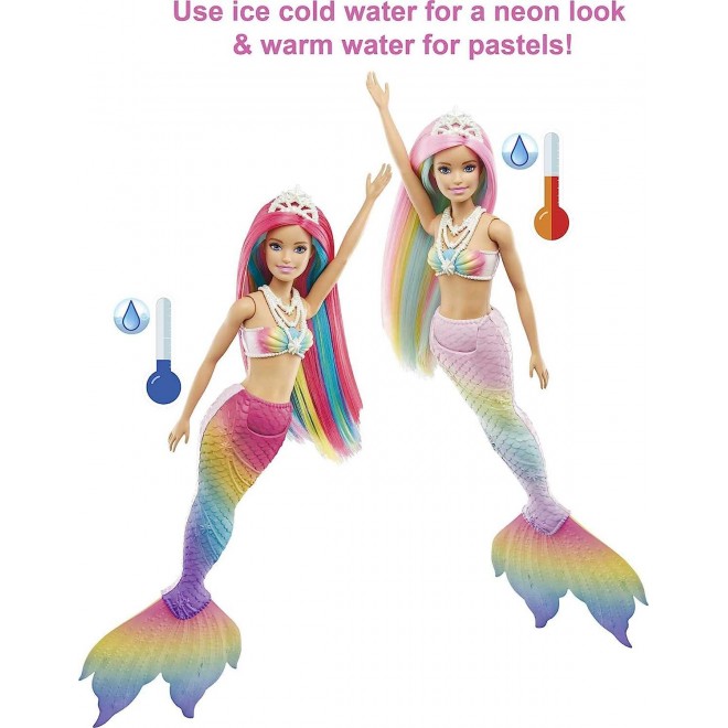 Barbie Dreamtopia Doll, Rainbow Magic Mermaid with Rainbow Hair and Blue Eyes, Water-Activated Color-Change Feature