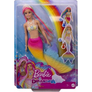 Barbie Dreamtopia Doll, Rainbow Magic Mermaid with Rainbow Hair and Blue Eyes, Water-Activated Color-Change Feature