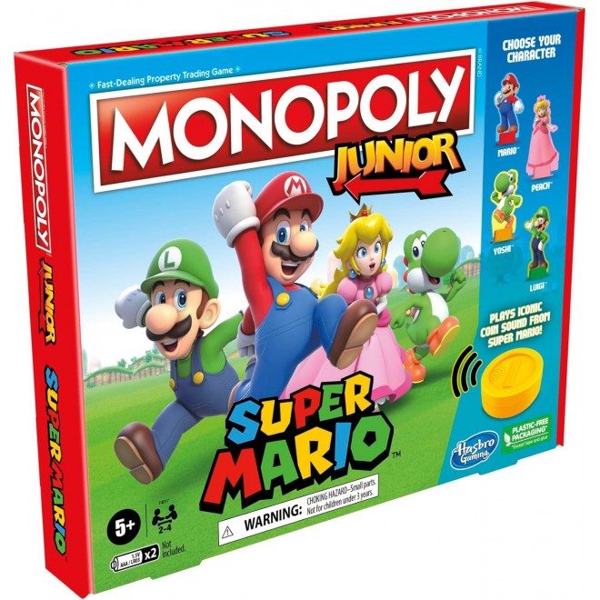 Monopoly Junior Super Mario Edition Board Game,Fun Kids' Ages 5 and Up