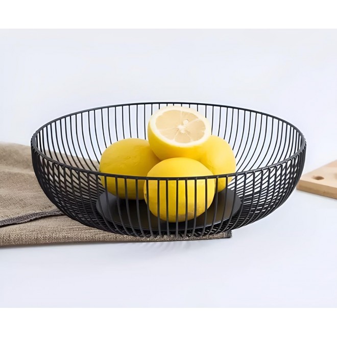 Metal Wire Countertop Fruit Bowl Basket Holder for Kitchen | Black Mod