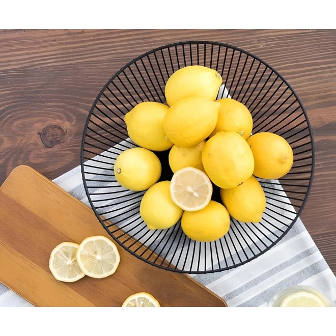 Metal Wire Countertop Fruit Bowl Basket Holder for Kitchen | Black Mod