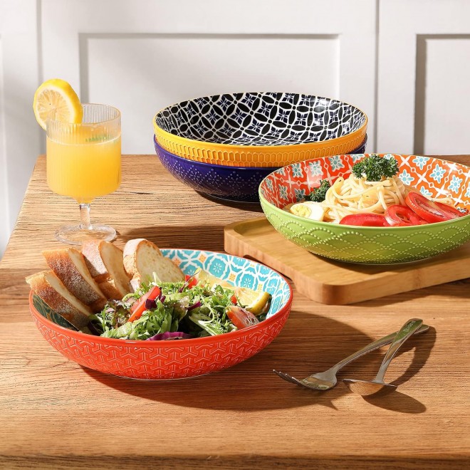 Ceramic Pasta Bowls, 40 Oz Large Salad Bowls, 8.75'' Wide and Shallow