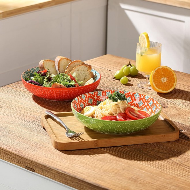 Ceramic Pasta Bowls, 40 Oz Large Salad Bowls, 8.75'' Wide and Shallow