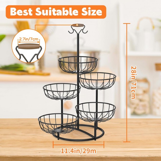 PouHenier.jh 5 Tier Fruit Basket Bowl for Kitchen with Banana Hanger,