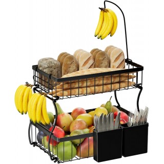 Simple Trending 2 Tier Fruit Bowl Metal with 3 Banana Hooks, Counterto