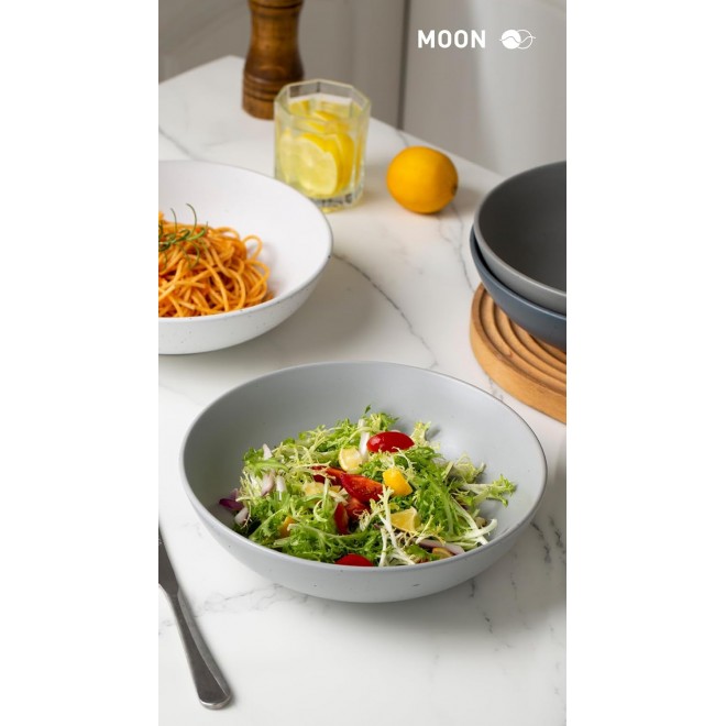 famiware Moon Pasta Bowls Set of 4, Large Salad Bowls, 8.75 Inch Ceram