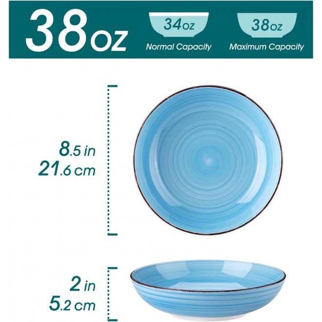 vancasso Bonita Pasta Bowls Set of 6, 38 oz Shallow Bowls, Ceramic Pas