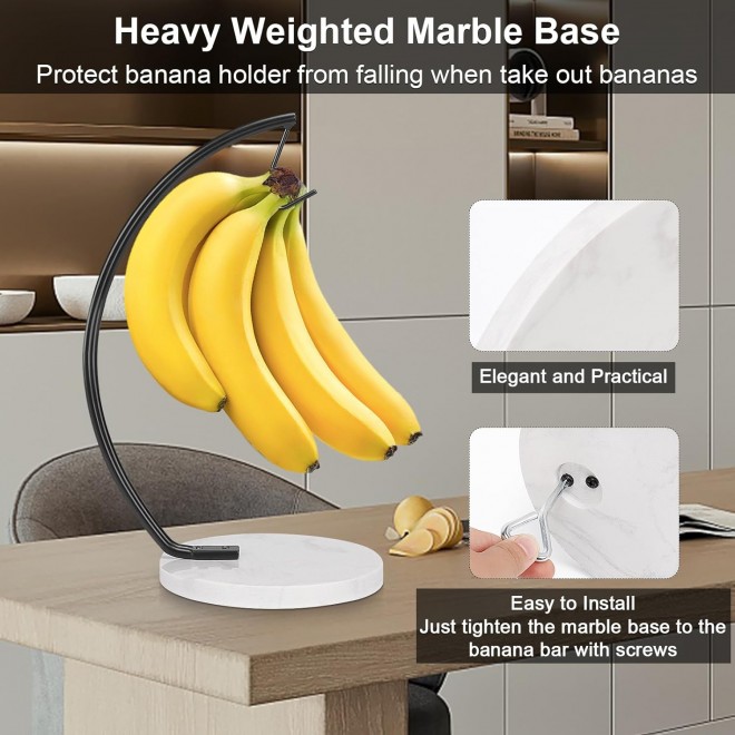 Banana Holder with Marble Base, Metal Banana Hanger Modern Tree Stand