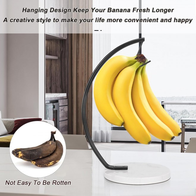 Banana Holder with Marble Base, Metal Banana Hanger Modern Tree Stand