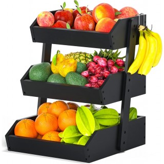 Bamboo Fruit Basket – 3 Tier Fruit Bowl For Kitchen Counter, Large Cap