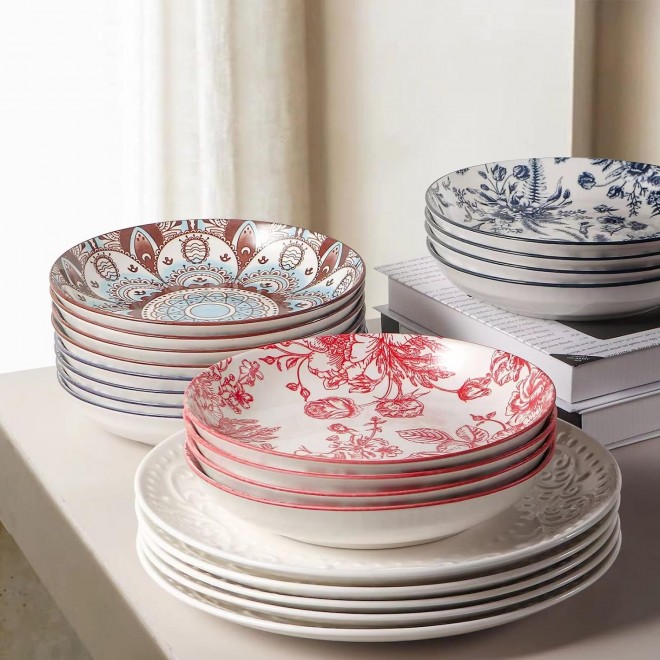 Artena Pasta Bowls Set Of 4, 26oz Porcelain Salad Bowls, 8 Inch Bowls