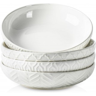 Sureasy Ceramic Pasta Bowls, 30oz Large Salad Bowl, 8.5 inch Embossed