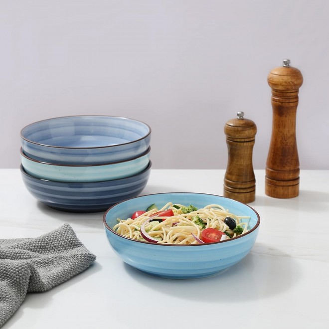 Selamica Ceramic 36 Ounce Large Pasta Bowls Set, 8 Inch Salad Bowls, W