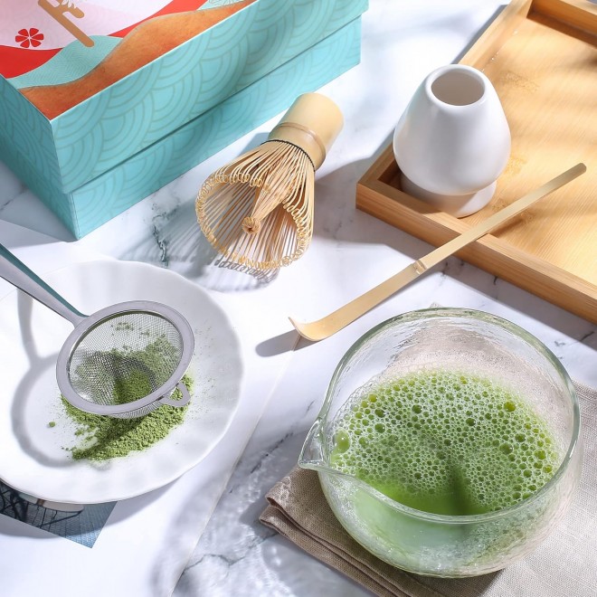 Textured Glass Matcha Bowl With Pouring Spout - Handmade Japanese Styl