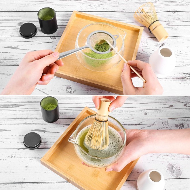 Textured Glass Matcha Bowl With Pouring Spout - Handmade Japanese Styl