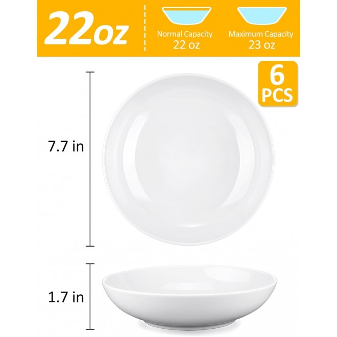 Yedio 22 Ounces Porcelain Salad Bowls for Kitchen, Shallow Pasta Bowls